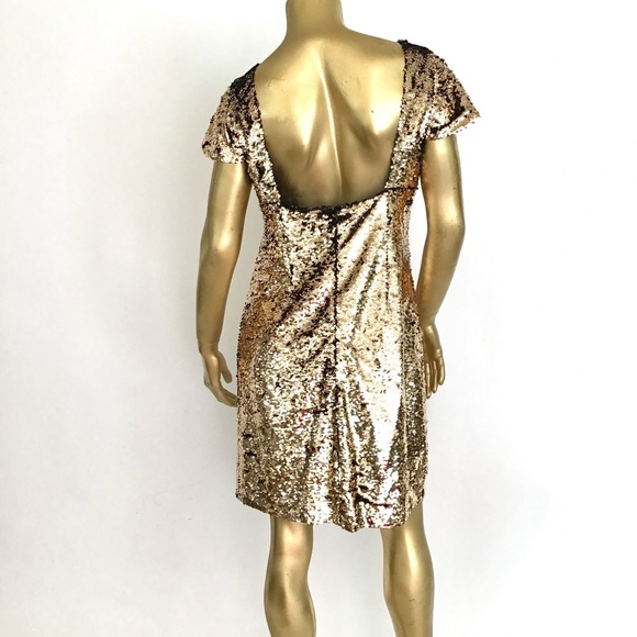 SAM EDELMAN GOLD/BLACK SEQUIN OPEN BACK DRESS 12 - Picture 5 of 7